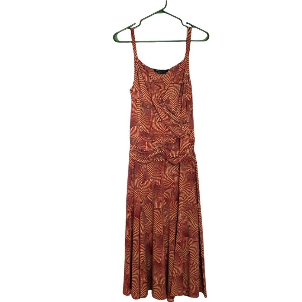 BCBG MaxAzia Surplice Brown Geometric Gathered Drop Waist Women's Dress Size S